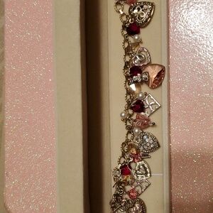 Charming Gold and Pink Heart Bracelet